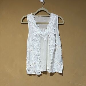 POL White Ruffled Sleeveless Tank Top